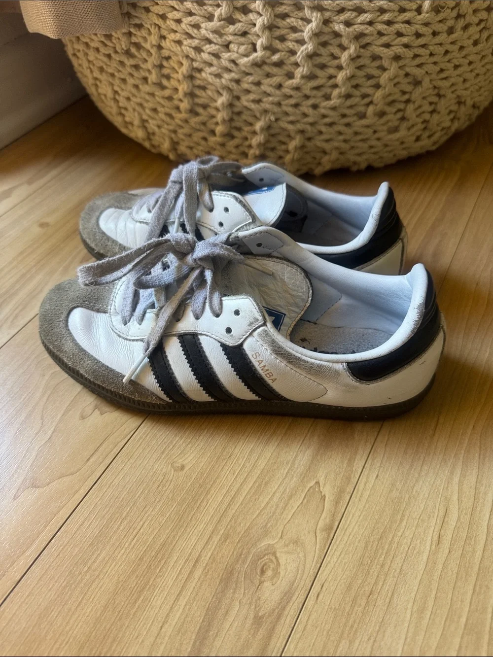 adidas White and Black Samba Leather Sneakers